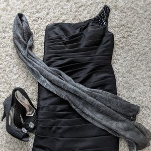 Black one shoulder cocktail dress